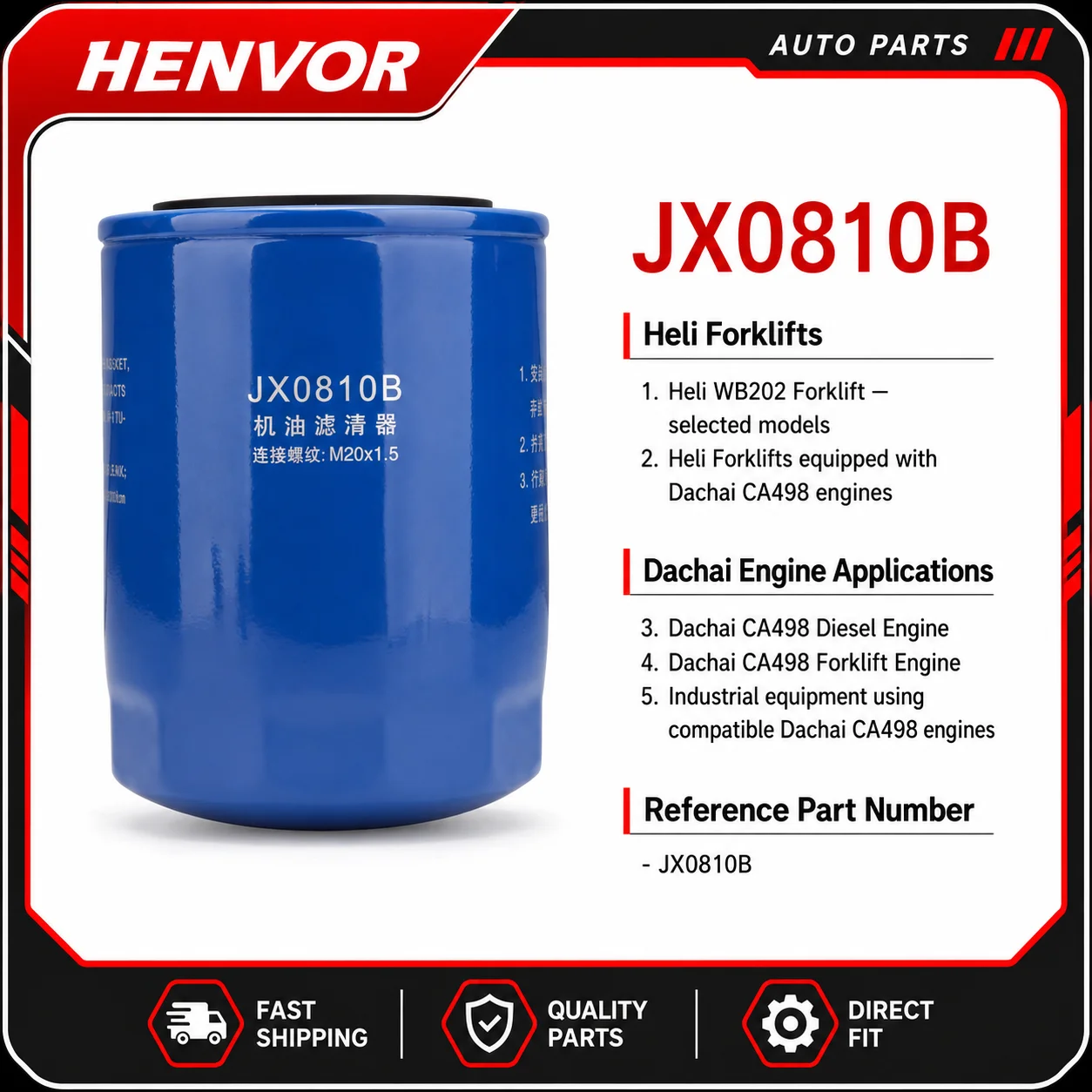 Oil Filter JX0810B for Dachai CA498 Engine Heli Forklift WB202 Forklift Filter Element