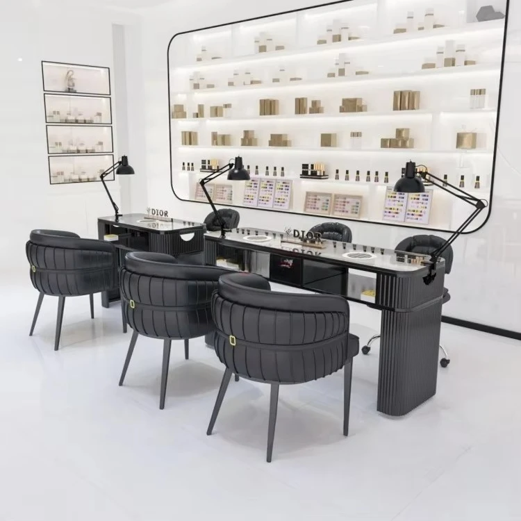 * Marble Nail Table and Chair Set Black Series Fashionable High-end Nail Table and Chairs for Sale