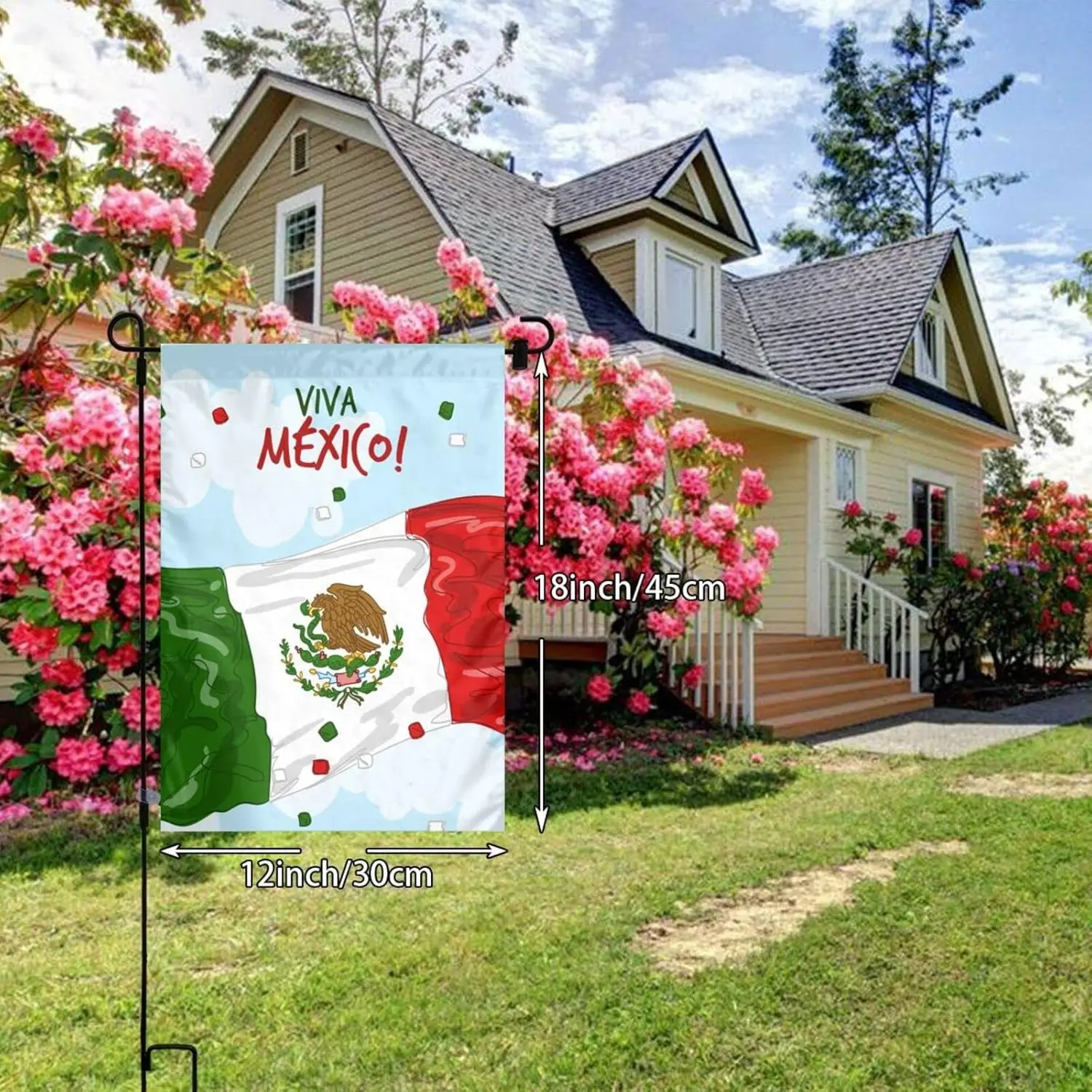 Viva México, Bandera Mexicana para Jardín, 12x18, Doble Cara, Pequeña, Vertical, para Decoración de Patio, Jardín, Exterior, KKL AA WZZ