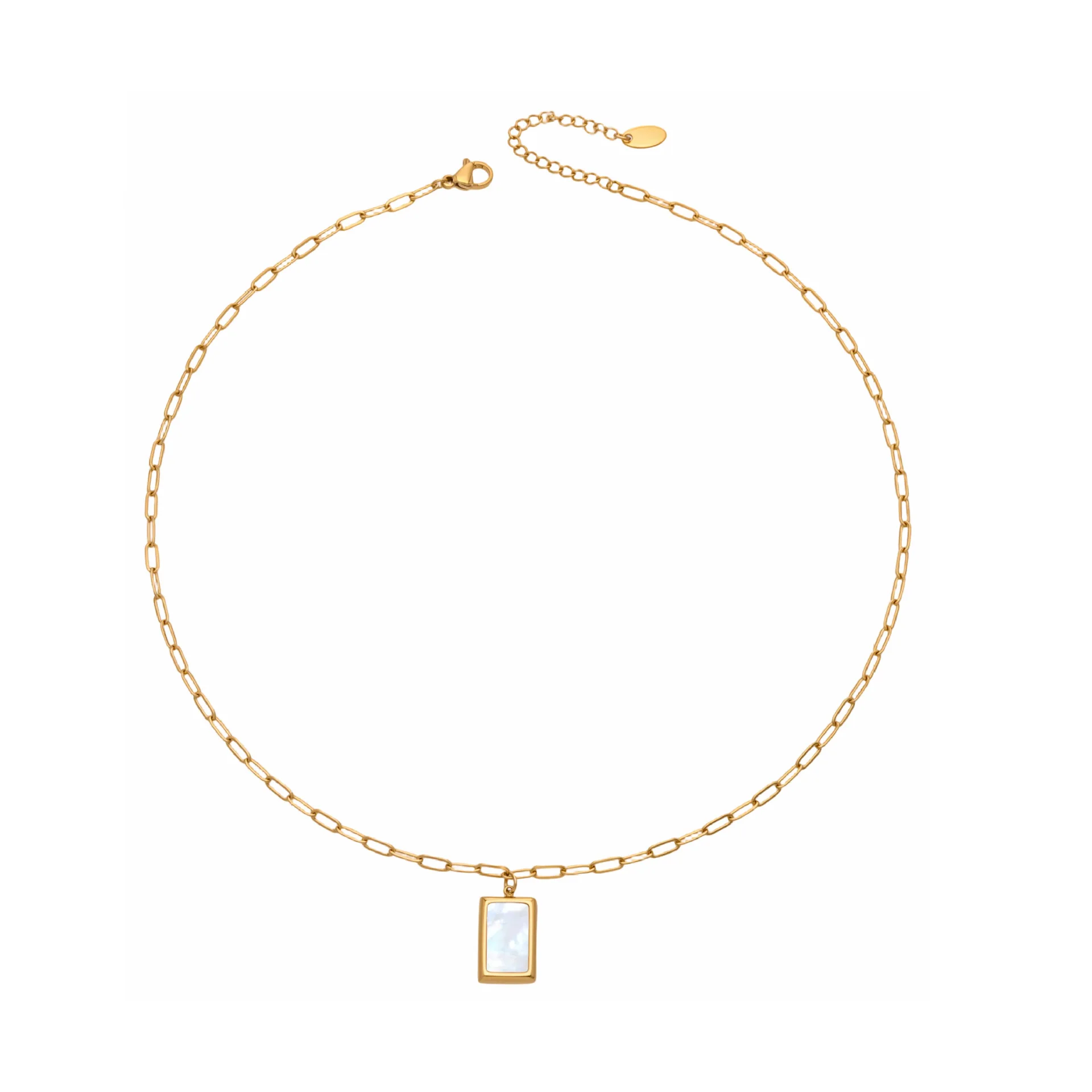 

Joolim Jewelry Wholesale Waterproof Fashion Elegant Natural White Shell Rectangle Pendant Stainless Steel Necklace for Women