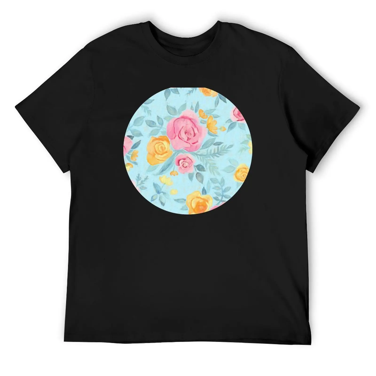 Chalk Pastel Pink & Orange Roses on Sky Blue T-Shirt graphic shirts boys whites mens tall t shirts