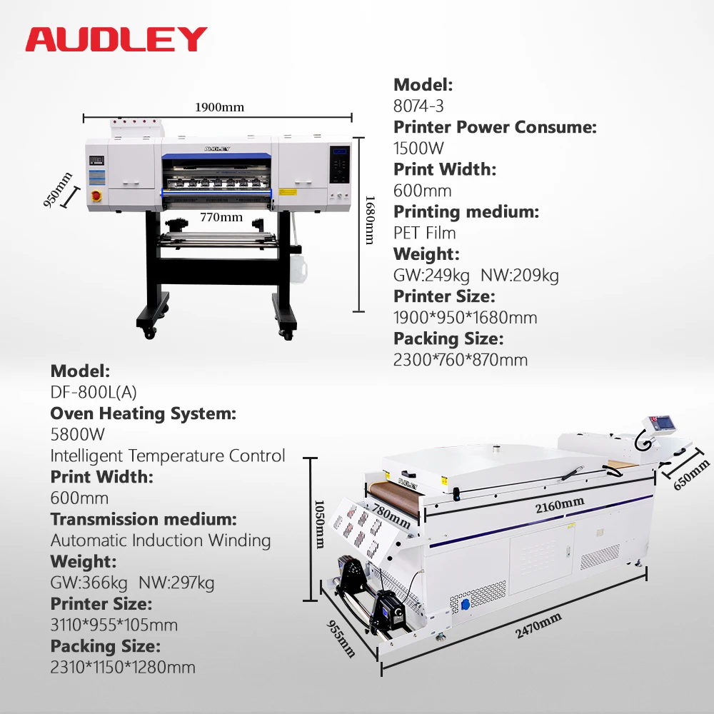 Audley 4 I3200 A1 DTF Roll-to-Roll Heat Transfer Machine 600mm Shaker Dryer Automatic A1 White T-shirt Digital Pigment