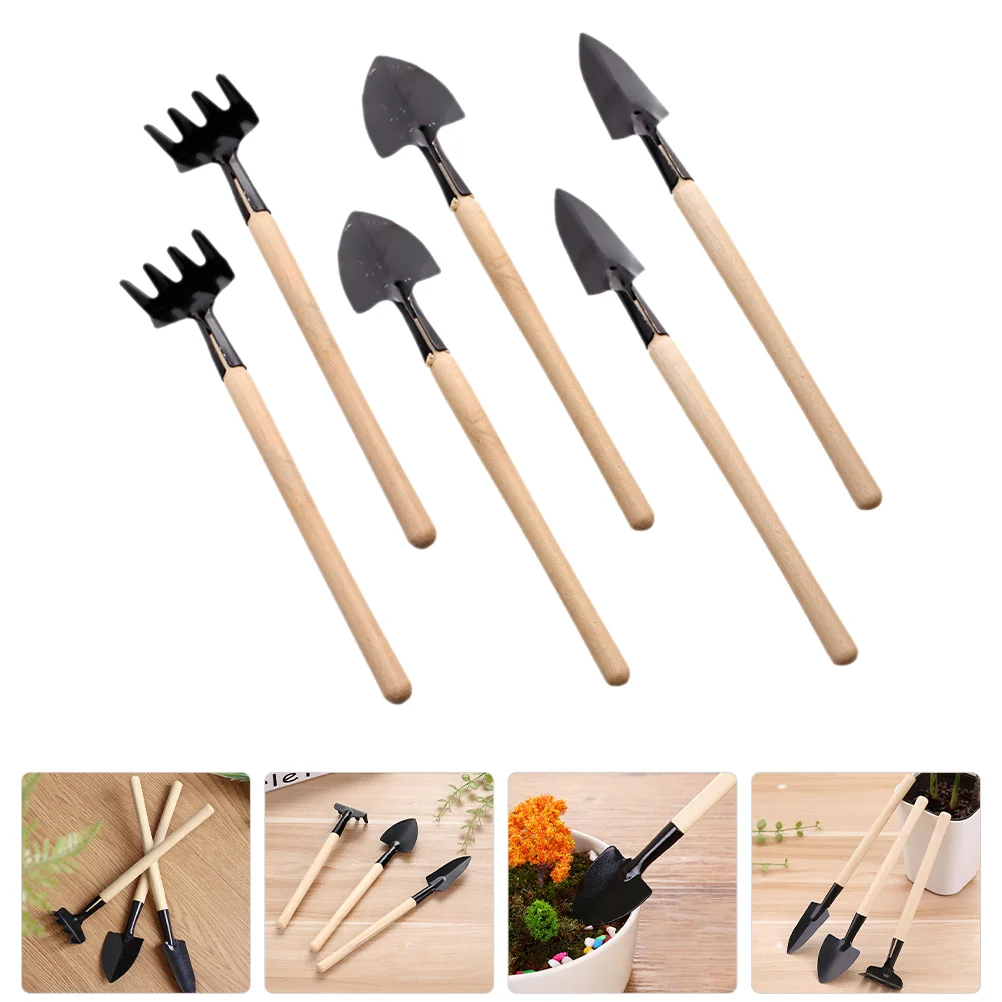 2 Sets Mini Tool Garden Succulent Digging Trowel Gardening Tools Weeding Wooden Handle for Transplanting