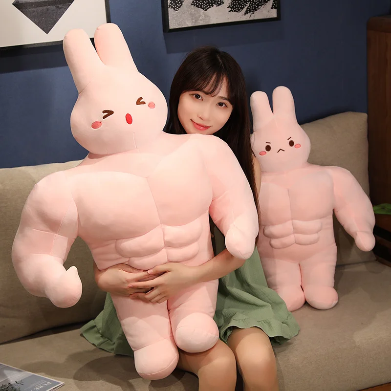 50/70/90CM Creative Strong Muscle Rabbit Plush Toys Humanoid Animal Pillow Stuffed Soft Vent Embrace Toys Cushion for Kids Gift