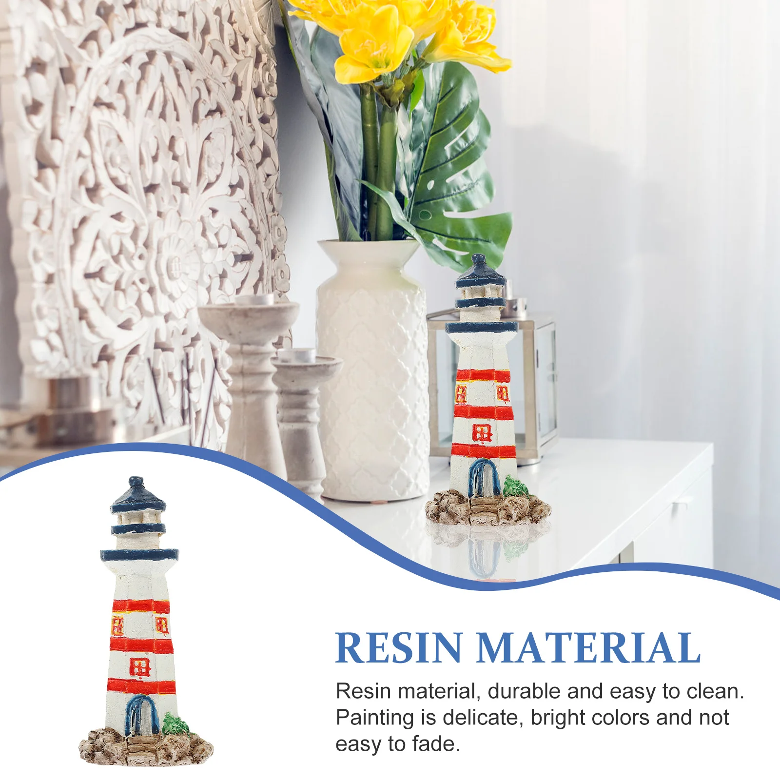 

Resin Lighthouse Decor Nautical Coastal Lighthouse Sculpture Mediterranean Style Romantic Sea Theme Ornament Desktop Home