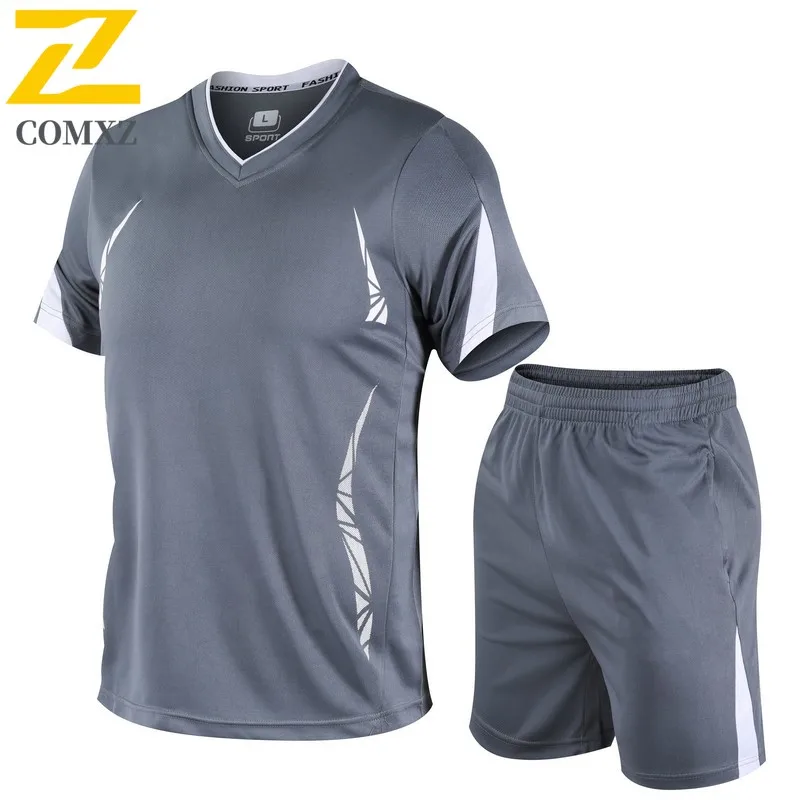 COMXZ Men Outdoor Sports Set Summer Quick-Dry Fitness T-Shirt Shorts Running Breathable Moisture Wicking Loose Fit Sportswear