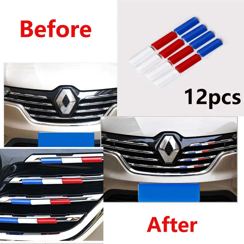 Suitable For Renault Koleos 2017-2019 12Pcs Car Front Grille Cover Tri Color Mesh Glitter Decorative Decal External Accessories.