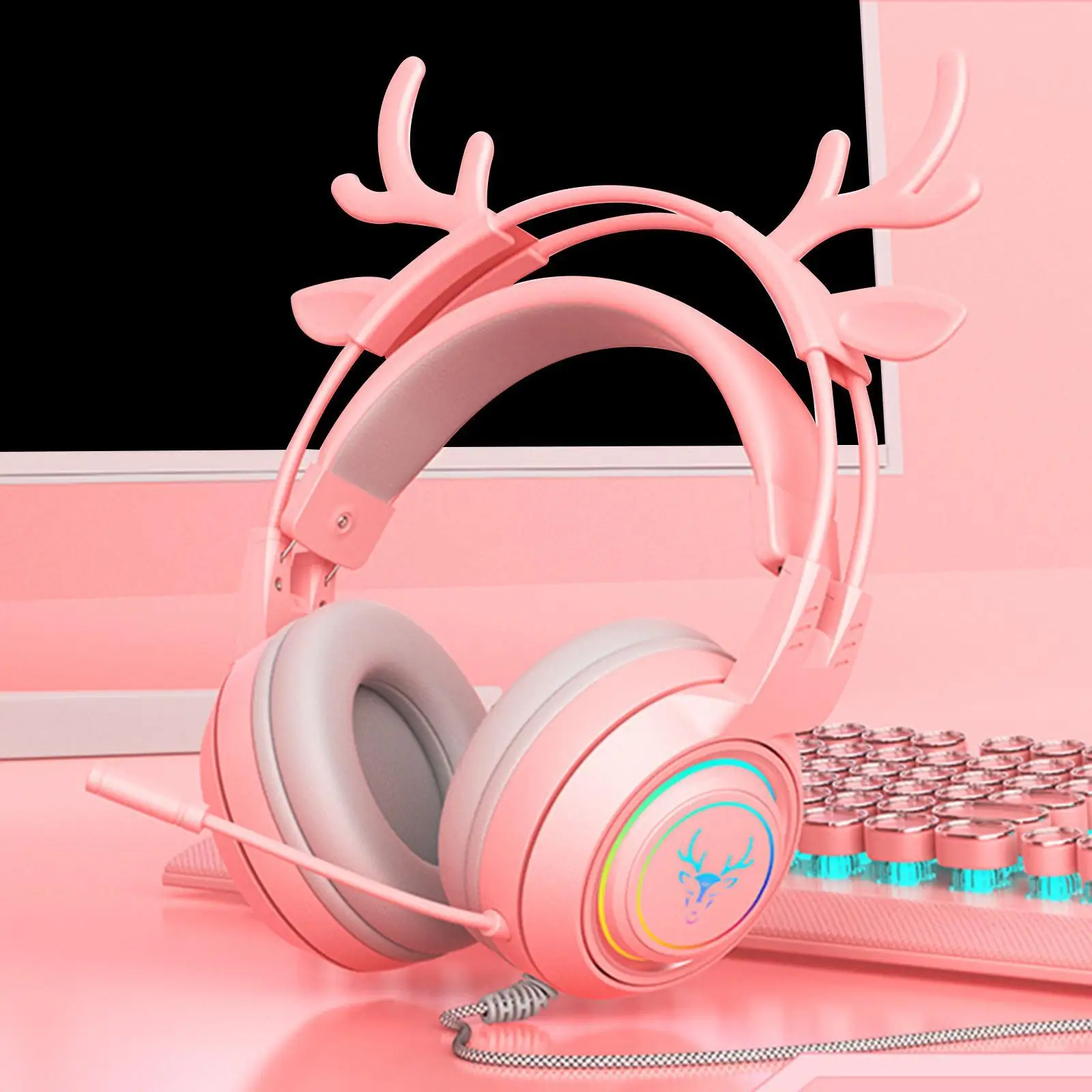 Deer Headset RGB Light Smile Face TWS Headset Gradient New Headphone Pink Little Girl Earphone Gift Suitable for Phone Computer