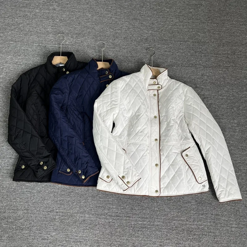 

Ultra-Light Thin Cotton Jacket for Women Autumn Winter New Style Fashion Slim Fit Diamond Pattern Stand Collar Long Sleeve Coat