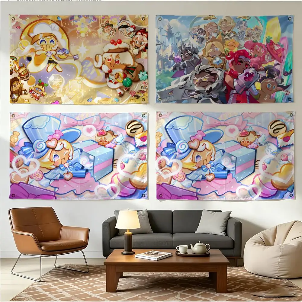 Game Mobile Cookie Run Flags Four Ring Borderless Art Decor Indoor Outdoor Use Simple Hang And Install
