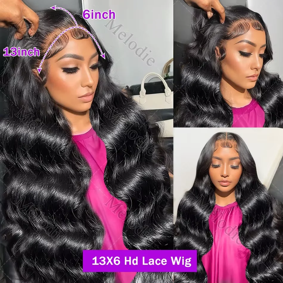13x6 HD Lace Front Human Hair Wigs For Women 250 Density 30 40 Inch Body Wave 13x4  5x5 Lace Frontal Pre Plucked Human Hair