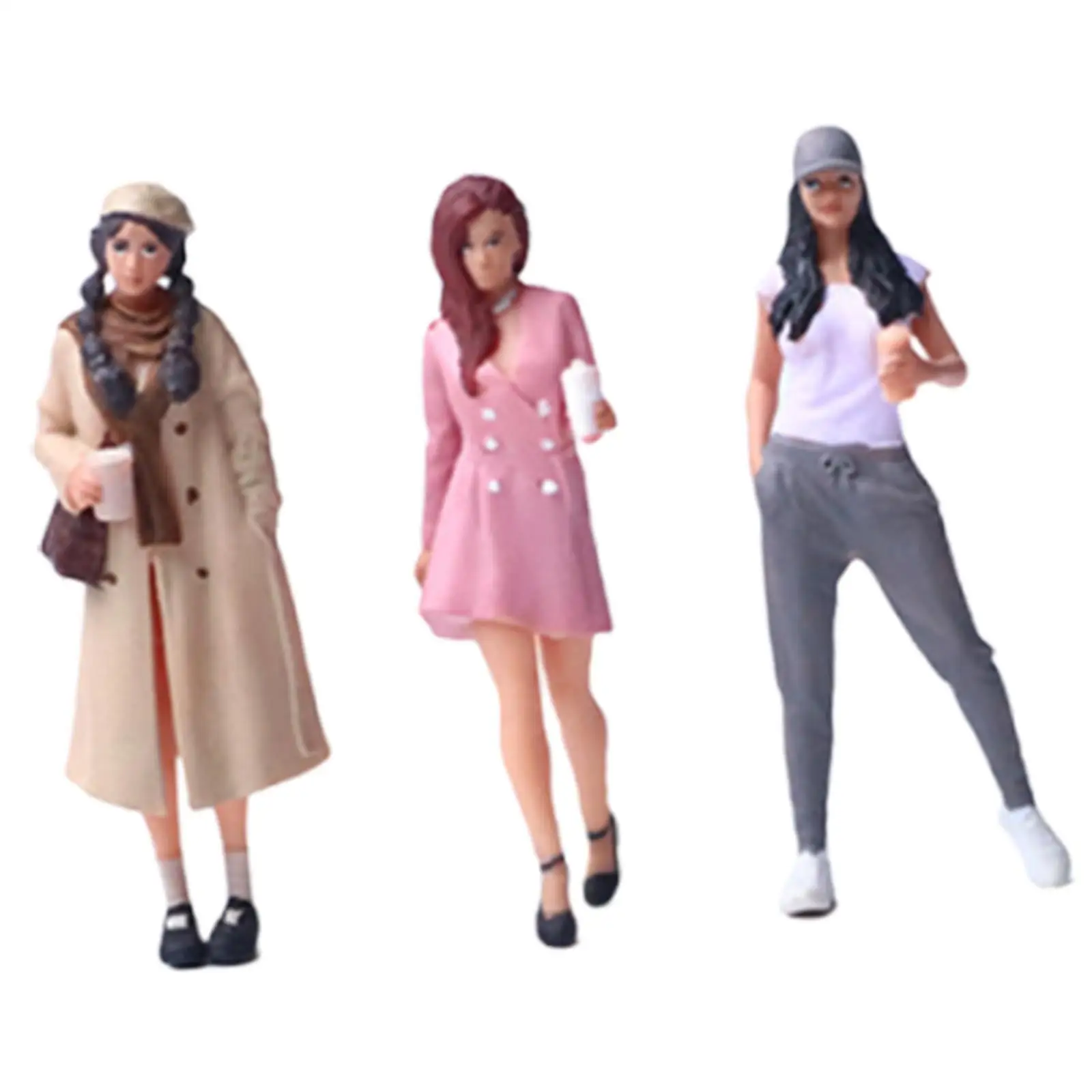 3Pcs 1:64 Girls Miniature Figures DIY Projects Decoration Miniature People Figurines Miniature Scene Models for Desktop Display