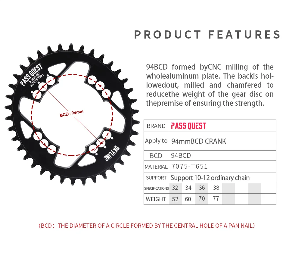 PASS QUEST 94BCD Mountain Bike Disc Positive and Negative Tooth Single Disc Suitable FORGX NX X1 1400 Bicycle Tooth Disc