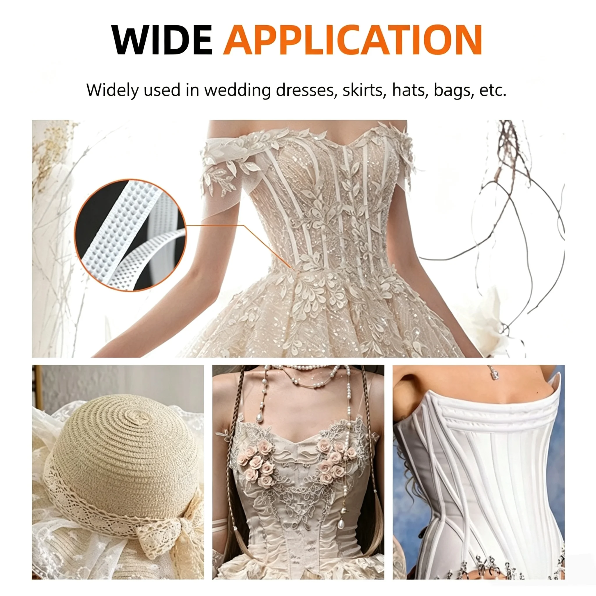 200 Yards Roll Shaping Fish Boning Crinoline Trim Polyester Material For Wedding Gown Corset Bra Hand Sewing Accessories W view 6