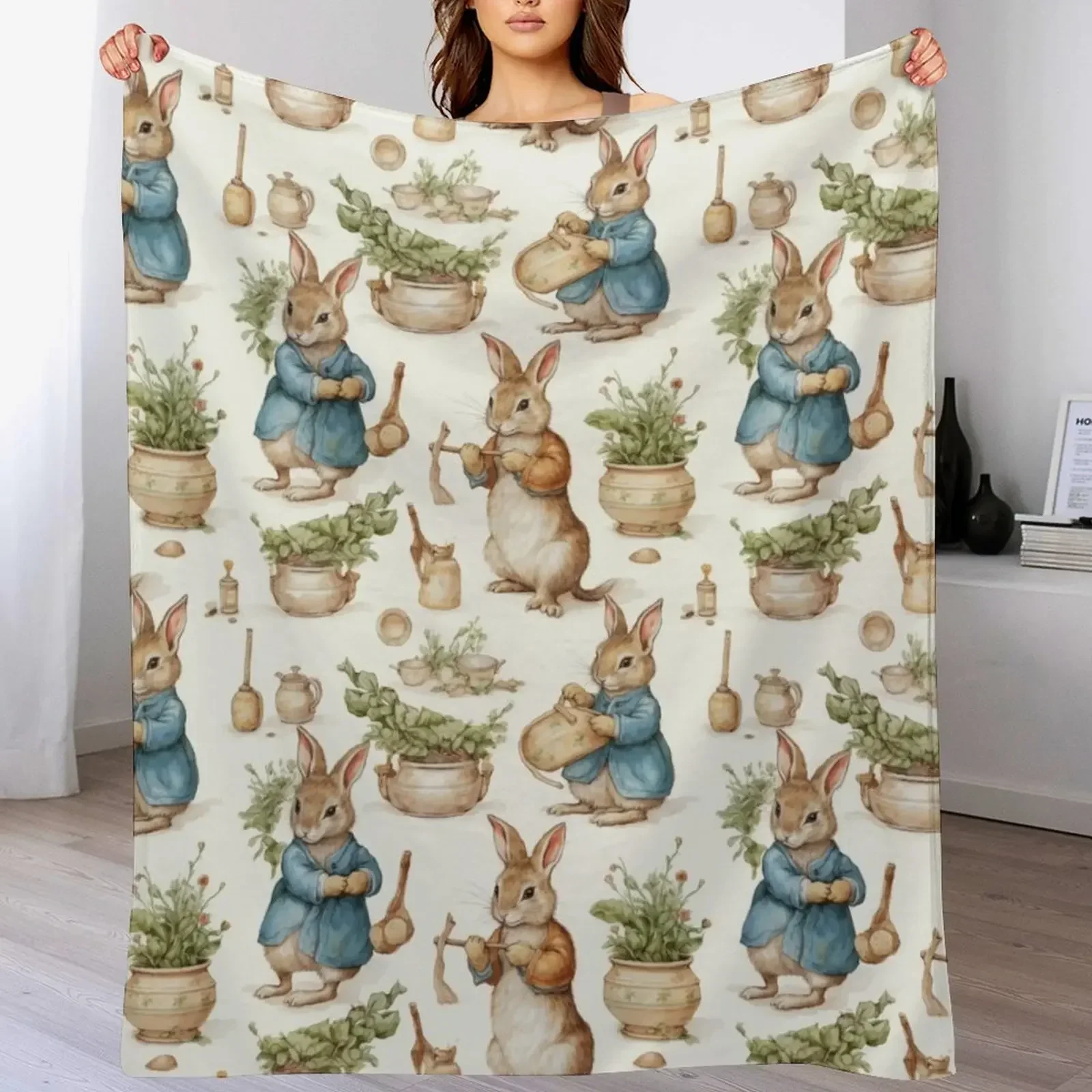 

Плед с изображением кролика Питера в акварельном стиле для домашнего декора, мягкое термоодеяло для уютной жизни