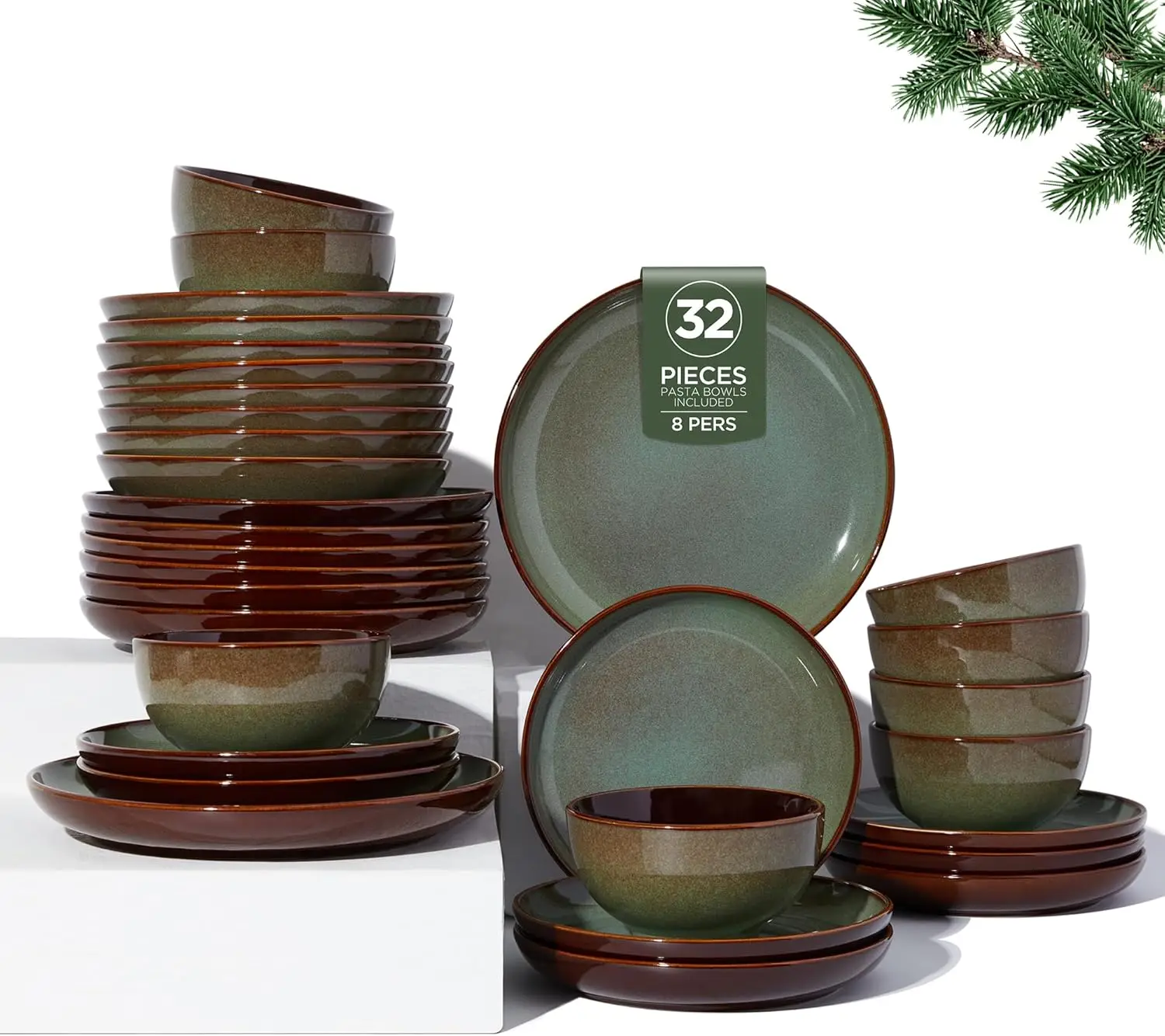 

32-компонентные наборы столовой посуды с двойной чашей и мисками для макарон, устойчивыми к сколам и трещинам наборы тарелок и мисок, натуральный Earthyware