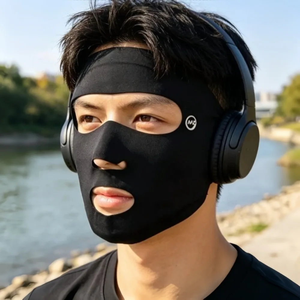 Men Sunscreen Breathable Mask Polyester Running Chin Protection Open Nose & Mouth Outdoor Golf Marathon Ear Hook-on Face Cover