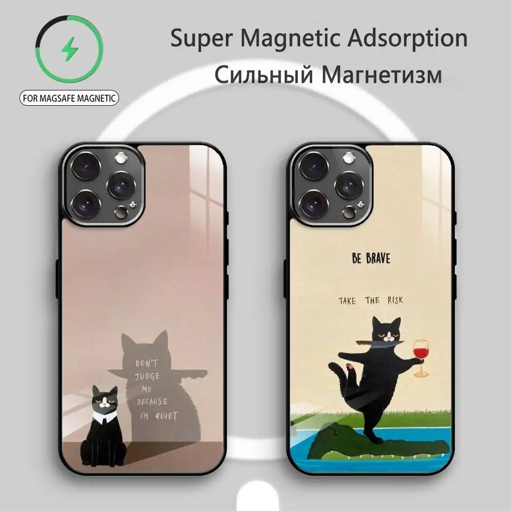 

A-Arrogant Black Cat Phone Case For iPhone17,16,15,14,13,12,11 Plus,Pro Max Magnetic For Magsafe Wireless Charging