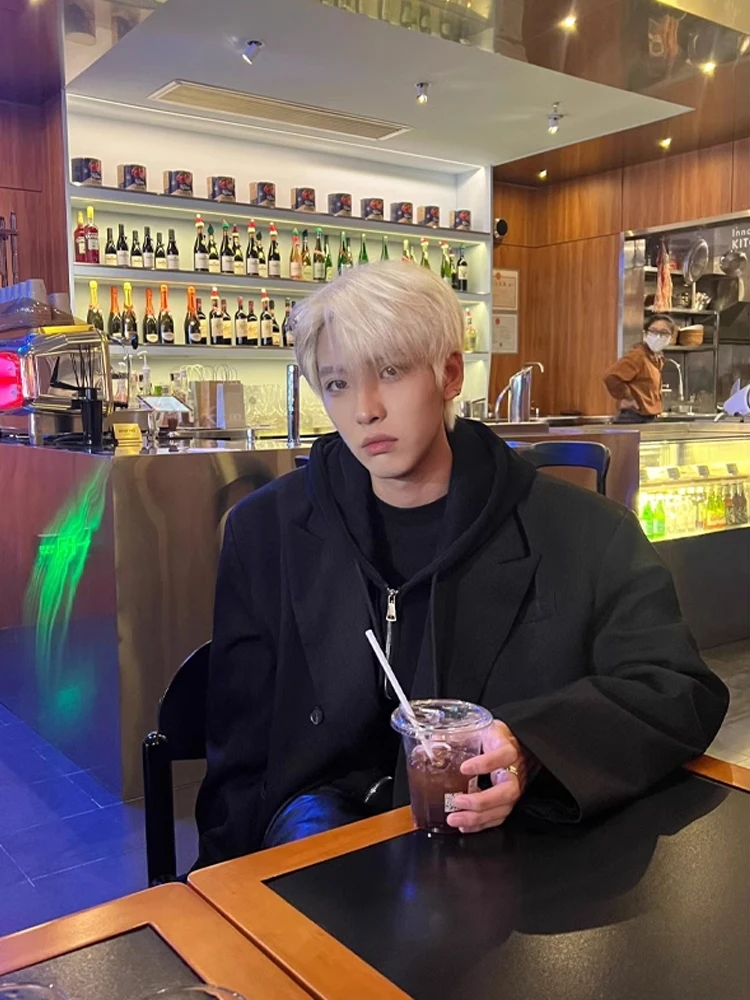 

Мужской костюм Pure Bla Neapolitan Jaet Cleanfit Cool Design High End Feeling American Casual Sle Long Sve Stand Fit