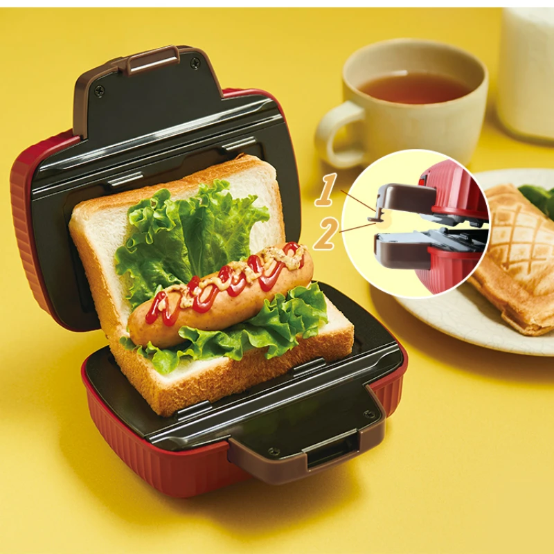 Máquina de desayuno estilo bolsa pequeña Retro japonesa, máquina de sándwich pequeña con mango anticalor para el hogar, Mini bandeja para hornear totalmente metálica, tostadora