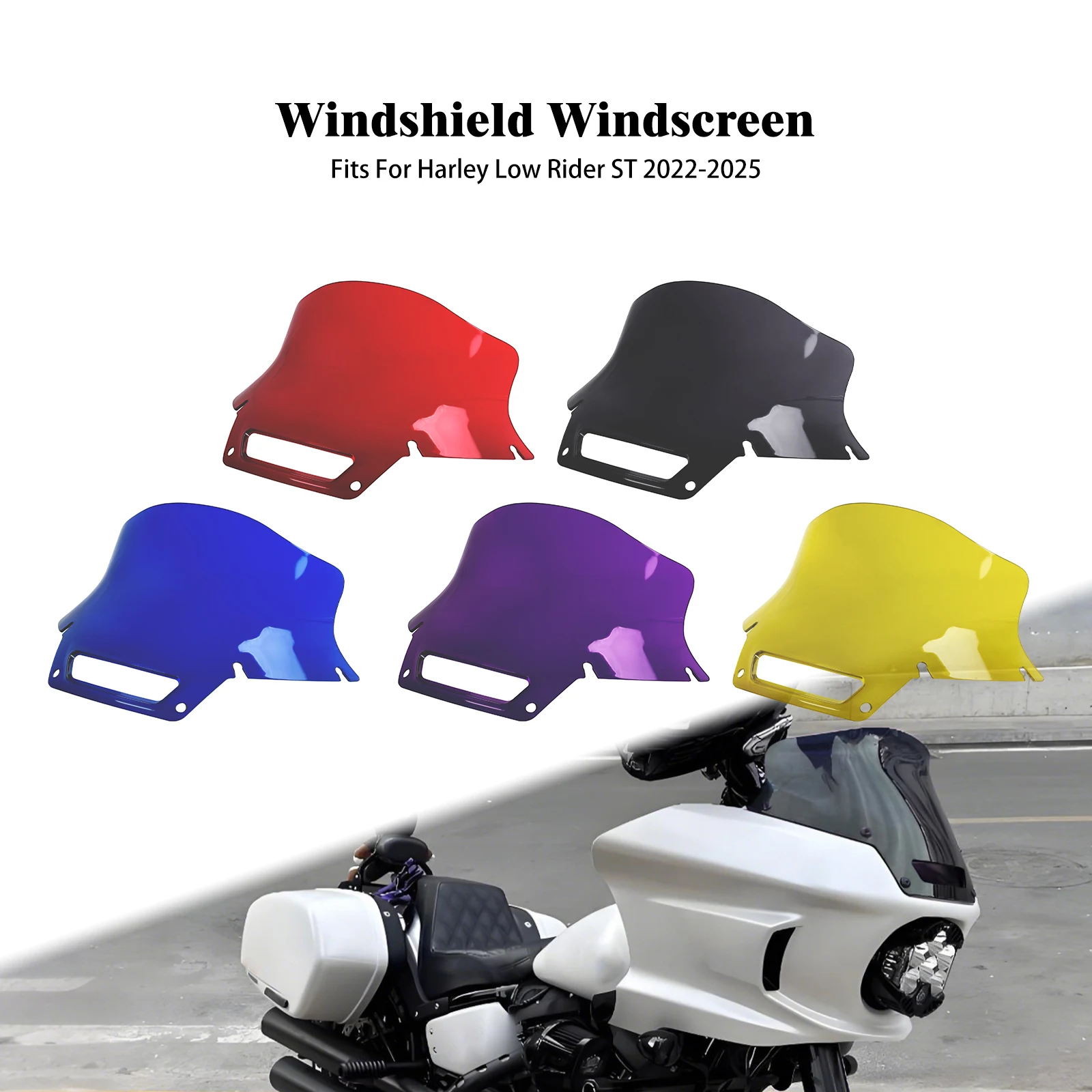 

Motorcycle 8'' Windshield Black/Red/Yellow/Purple/Blue Fairing Windscreen For Harley Softail Low Rider ST 2022-25 Wind Deflector