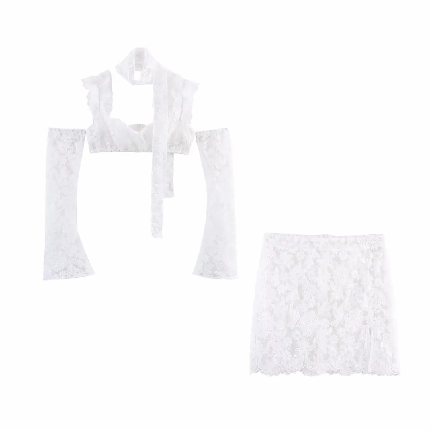 

UNIZERA Women's Three Dimensional Lace Flower Sexy Small Strap Split Half Skirt Temperament Summer New Top