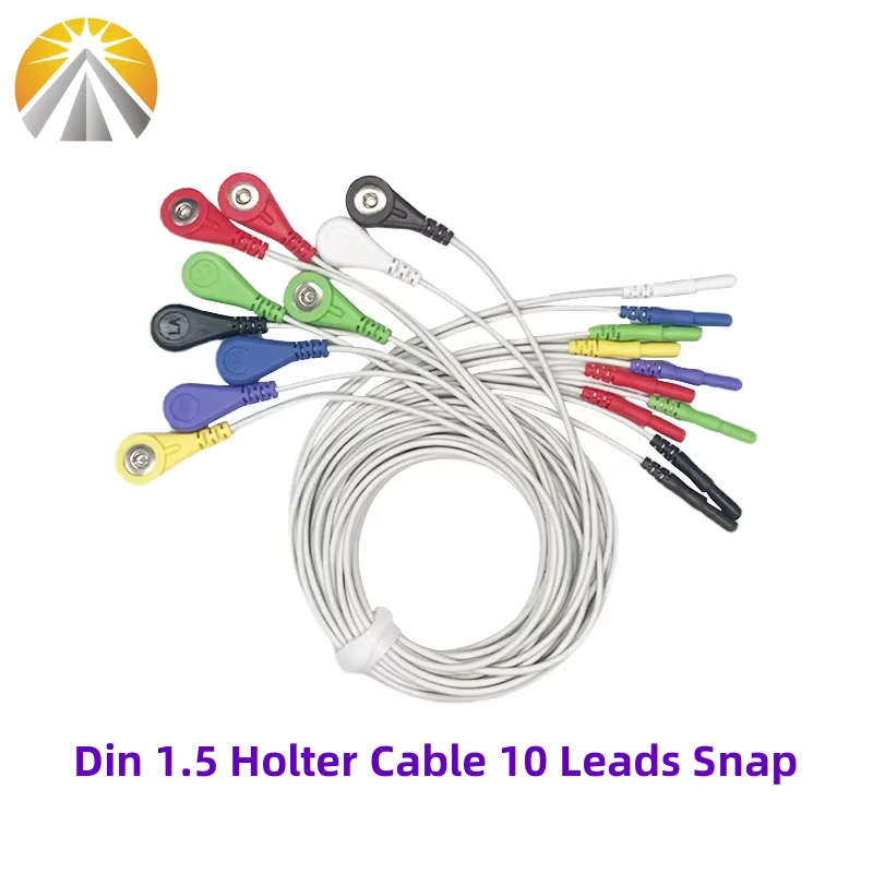 

ECG Patient Holter Cable Leads AAMI 10 Leadwires Snap 4.0 Din 1.5mm Style ECG Wires AHA Standard For Holter Recorder Instrument