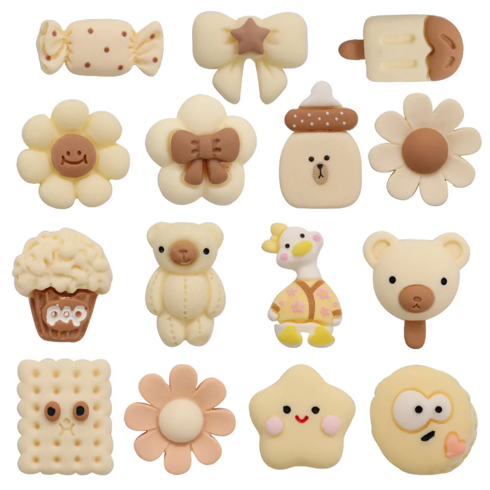 

1-15Pcs Resin Shoe Charms Beige Flower Bow Star Bear Duck Accessories Buckle Clog Decorations Fit Wristbands Kids Party Gift