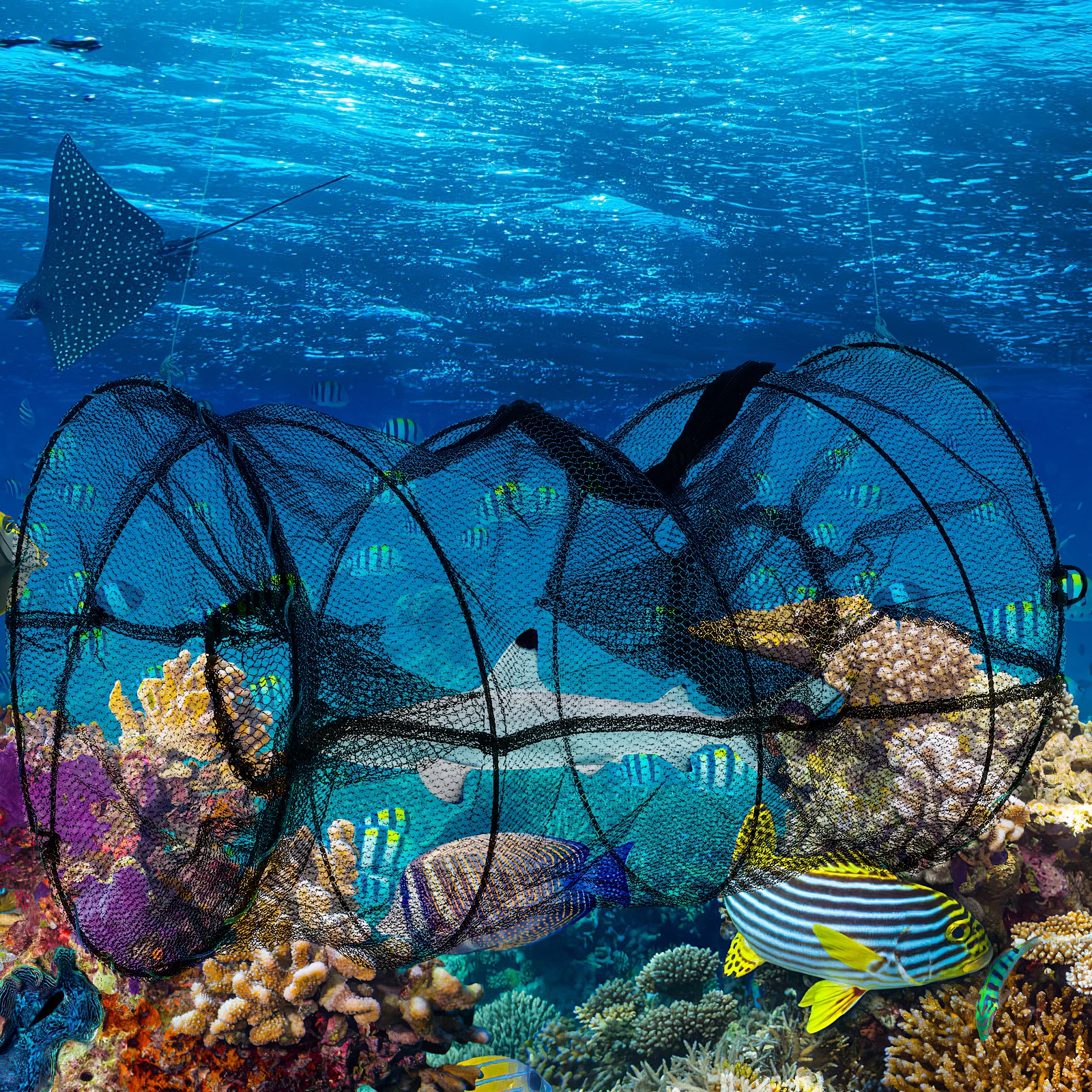 

Foldable Bait Cast Mesh Trap Ultra Dense Big Size Portable Fishing Net Spring Cage Fish Trap For Lobster Crayfish Crab
