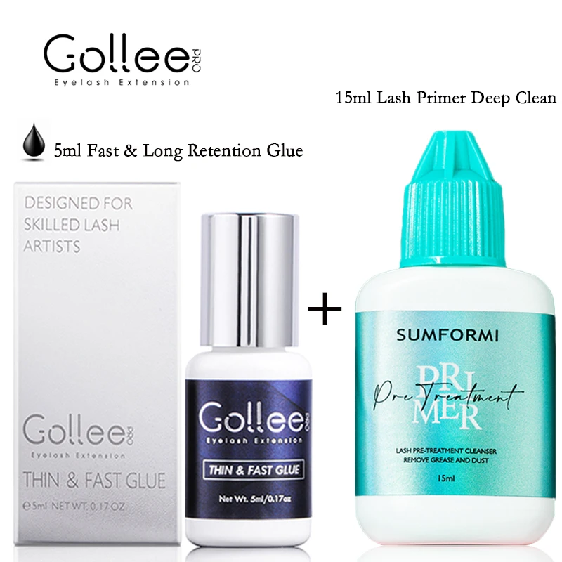 Gollee Glue and 15ml Primer Premium Gel Remover Booster Set Stop Fan False Lash Adhesive 1s Dry Thin Glue Accelerator Supplies