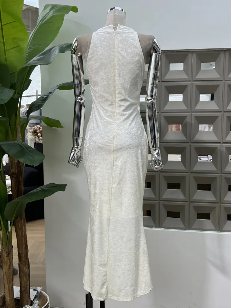 DFDG المرأة المخملية فستان ماكسي ريترو ثنيات الرقبة بلا أكمام Ruched الخصر الأزهار خمر ألف خط فستان طويل 2025 الربيع الصيف #6