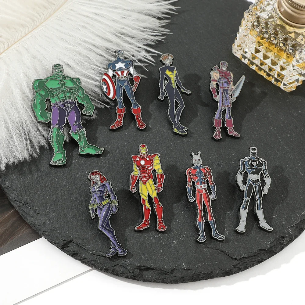 4/8 Pcs Cartoon Anime Brooch Creative Steve Rogers Iron Man Enamel Pin Metal Badge Jewelry  Clothing Backpacks Accessories