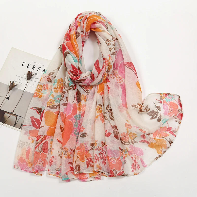 Spring New Printed Scarf Women Viscose Cotton Shawl Luxury Floral Hijabs Muslim Spain Thin Soft Voile Turban Foulard Tippet