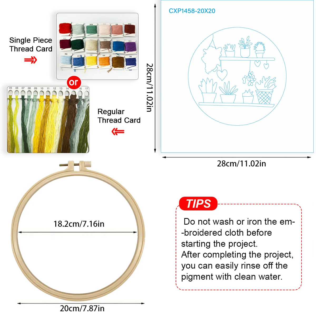 1 Stück 20X20CM/15X15CM 7,87/6,3 Zoll Topfpflanzen-Stickerei-Starter-Kit DIY-Kit DIY-Stickerei-Set Handarbeiten Malerei – Detail 4