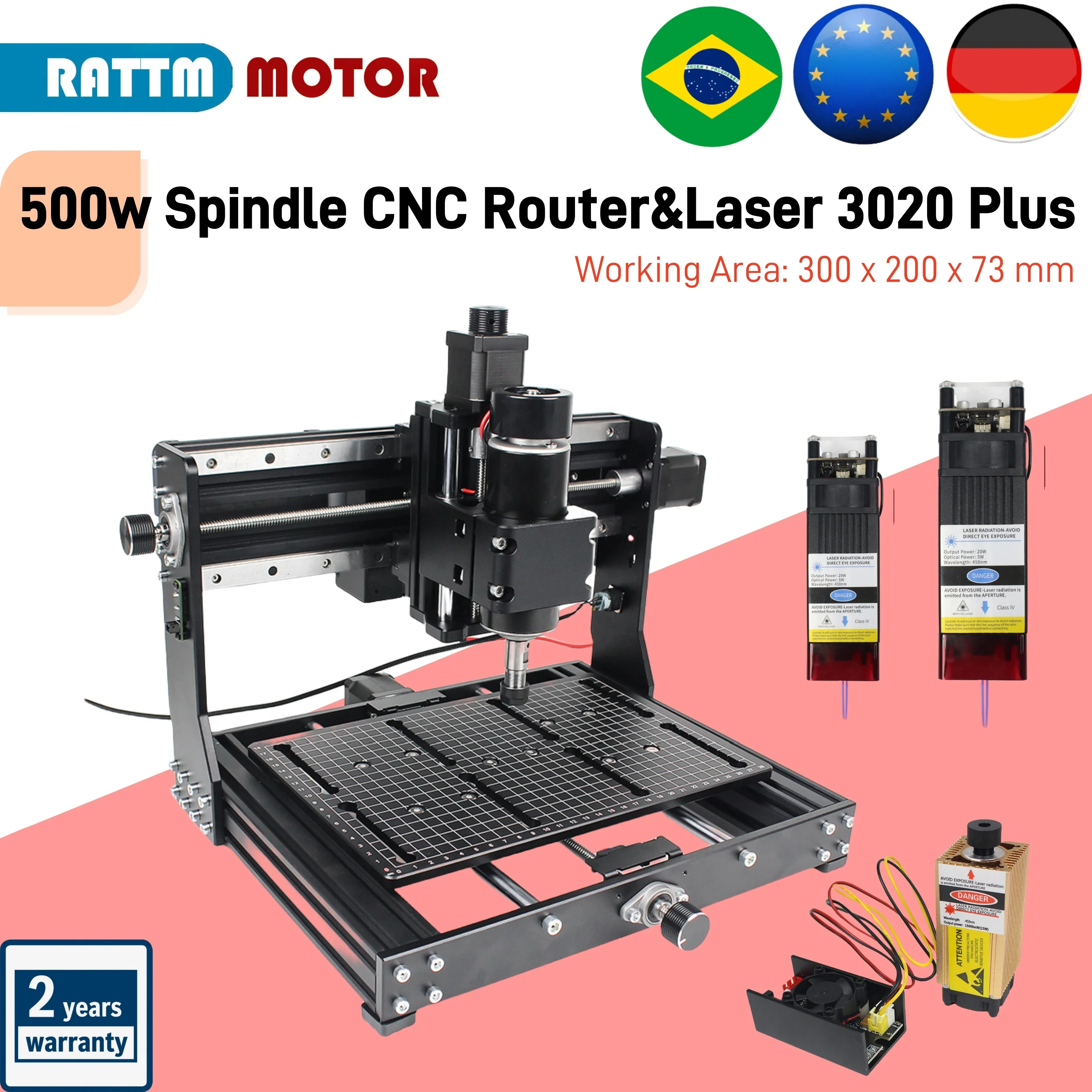 【BR&EU Stock】500W 3020 Plus Max CNC Wood Router With 500w Spindle Metal Engraving Milling Machine GRBL DIY Laser Engraver 220V