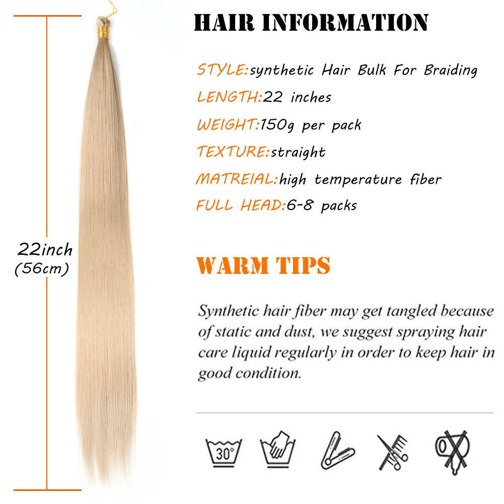 Bellqueen-Straight Pony Hair Extension para mulheres, Pacotes de tranças de crochê, tranças sintéticas, 22 polegadas, cinza, massa