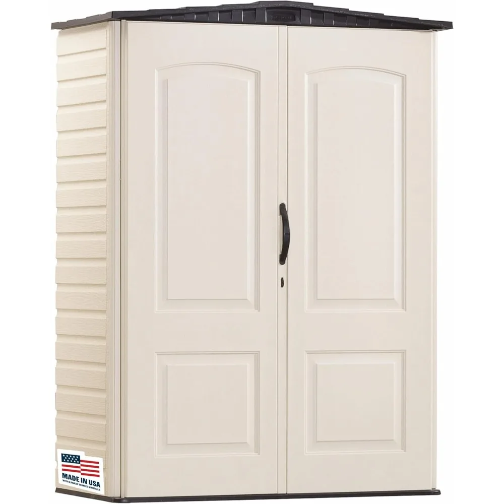 

Small Vertical Resin Outdoor Storage Shed With Floor (2.3 x 4.6 Ft), Weather Resistant, Beige/Brown, Organization for Home/Back
