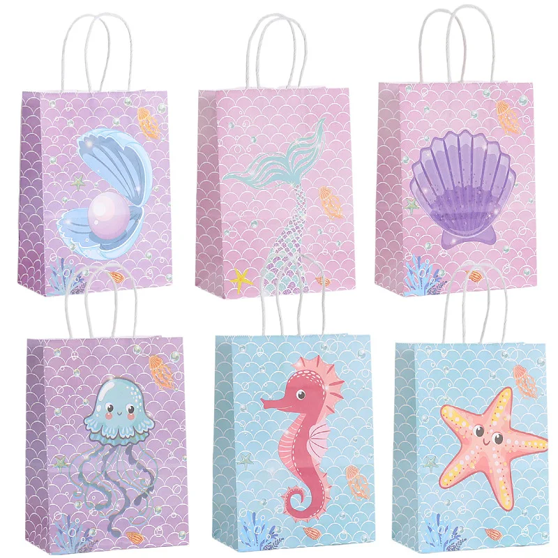 12/24pcs Ozean themen orientierte Geschenkt üte mit Griff Meerjungfrau Kind Geburtstag bevorzugen tragbare Verpackung Einkaufstasche Baby party Party liefert – Detail 1
