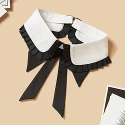 Black and White Pleated Edge Bow, Elegant and Fashionable Shirt, Versatile Decoration, Detachable Fake Collar