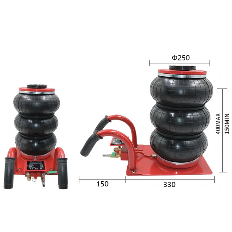 3 Tons Pneumatic Car Jack Triple-bag Air Jack Hand-end Type Car Lifting Equipment Garage Repair Shop Car Jack 15CM-40CM