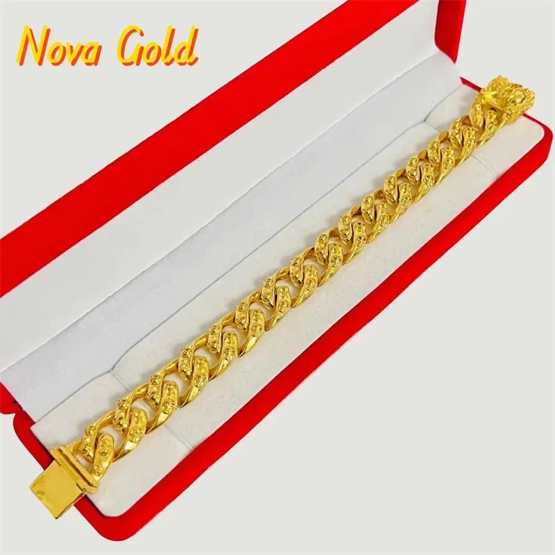 

NovaGlod 9999 24K Real Gold Skull Cuban Bracelet Men's Boss Bracelet Personalized Trendy Horse Whip Clamping Hand Dress
