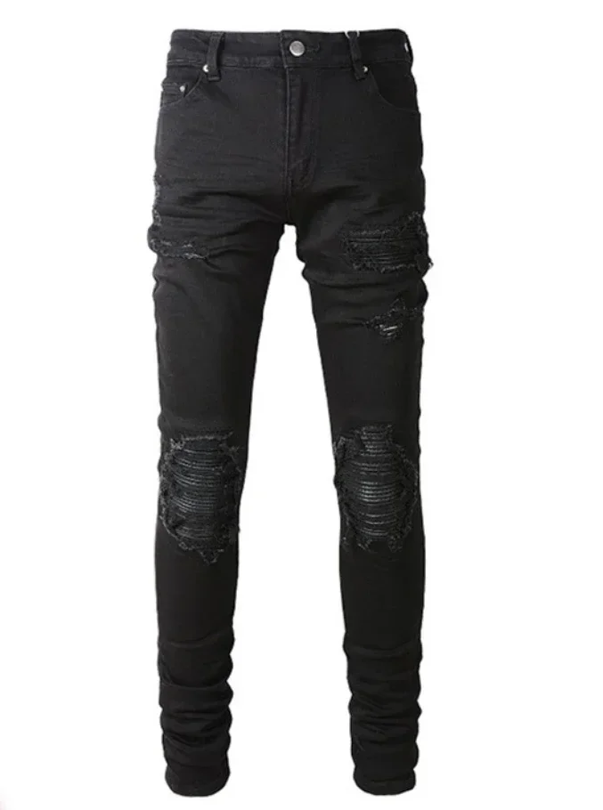 

Skinny Hole Jeans for Men Vintage Pencil Pants Straight Ankle Length Trousers Washed Distressed Denims 2024 Autumn Streetwear