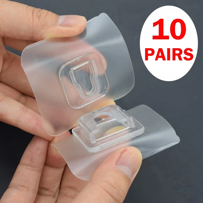 

10 Pairs Sided Adhesive Wall Hooks Hanger Transparent Suction Cup Sucker Hooks For Kitchen Bathroom accessories