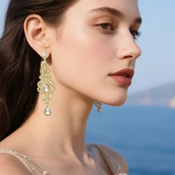 Fashion Women Luxury Silver Plated Rhinestone Chandelier Dangle Long Tassel Earrings For Bridesmaid Wedding Party Jewelry Gifts