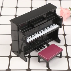 1/12 Dollhouse Miniature Accessories Mini Wooden Grand Piano with Stool Simulation Musical Instrument Model Toy Doll House Decor