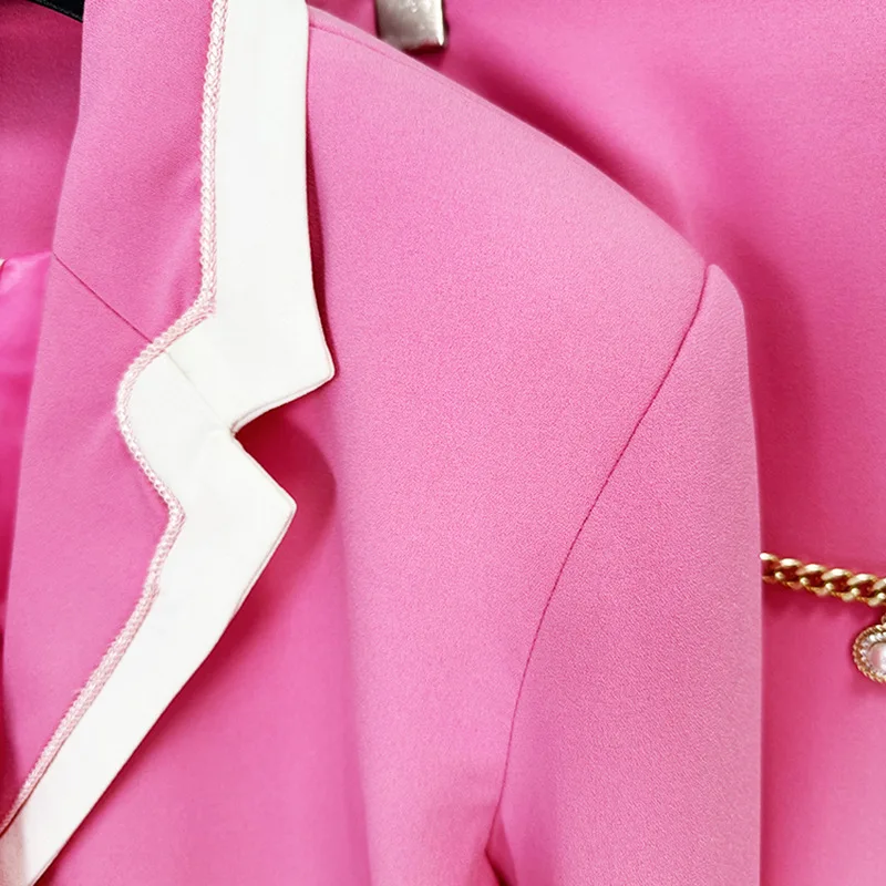 ALPHALMODA 2025,แฟชั่นคนดัง,ขอบสีขาว,สีตัดกัน,เสื้อสูทหรูหรา + กระโปรงยาวถึงเข่า,ผู้หญิง 2 ชิ้นชุด