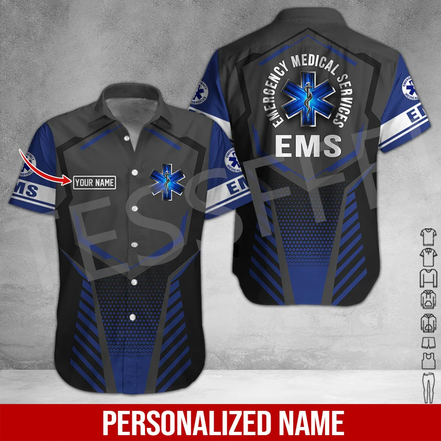 Custom Name Cosplay EMS Paramedic EMT Hawaiian Shirts Retro 3DPrint Summer Funny Casual Harajuku Collar Shirts Short Sleeves X2