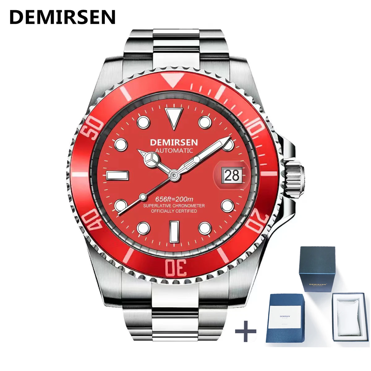 Luxury Brand Red Men Mechanical Wristwatch 200m Waterproof Stainless Steel Sapphire Glass Luminous Automatic Diving Watch