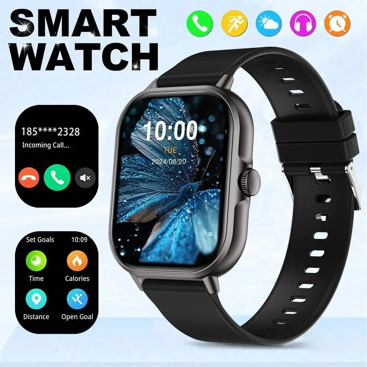 Smart watch, wireless call, message reminder, pedometer watch, 2.01 inch touch screen, suitable for Android/iPhone