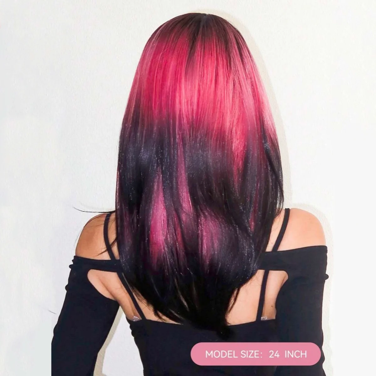 Allbell Magique Roze Zwart Ombre Pruik Lange Gelaagde Rechte Synthetische Pruik Met Pony Gradiënt Natuurlijke Party Cosplay Pruik Voor Vrouwen